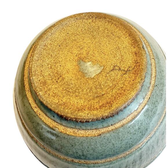 Hand Thrown Art Pottery Bowl Bluish Green Glaze w/Rings Artist Signed Multi Use - Picture 12 of 16